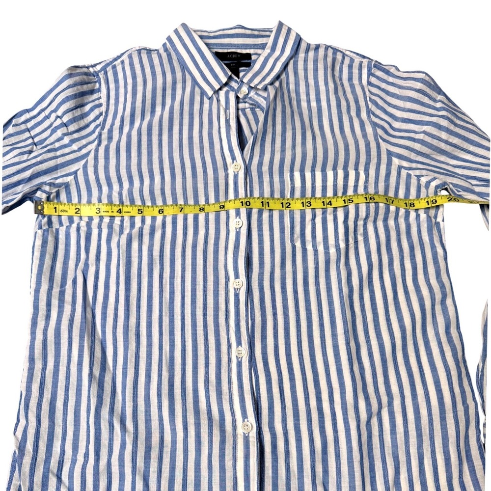 J. Crew Button Down Women 12 Blue Boy Fit Striped Cotton Blend A5401 Long Sleeve - Picture 8 of 9